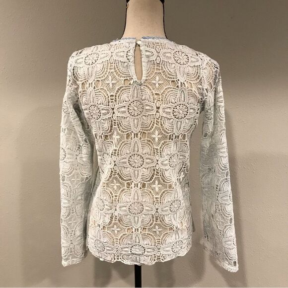 Long sleeve faded blue lace see through top - Picture 11 of 14